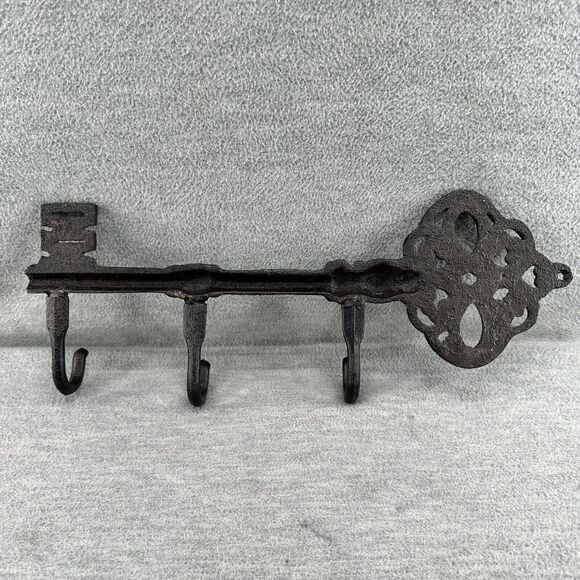 Wall Mounted Black Heavy Skeleton Key 3 Hook Key Holder I - Picture 3 of 7
